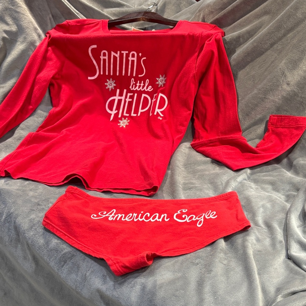 American Eagle Outfitters Red Santa's Little Helper Pajama Set - Picture 1 of 3